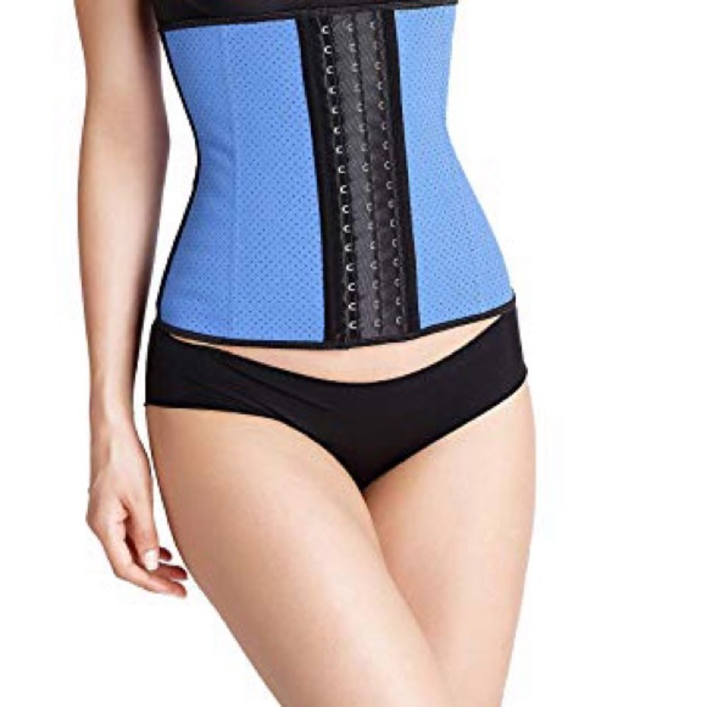 Blue breathable latex waist trainer